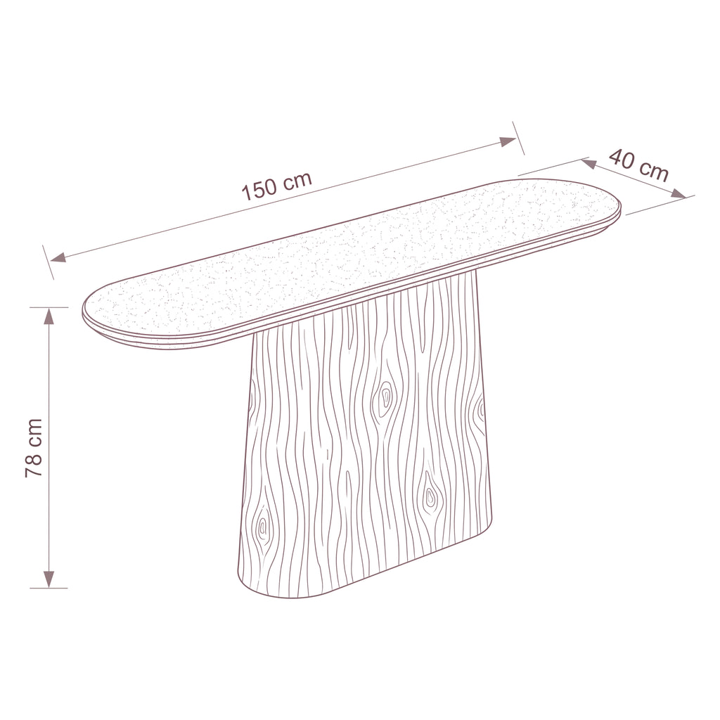 Hera 150cm Console Table Natural — dimensions diagram, W150 x D40 x H78 cm