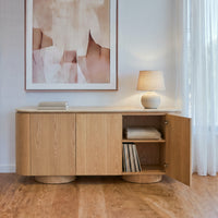 Hera 180cm Sideboard Buffet Table Natural, one door open showing the shelves inside