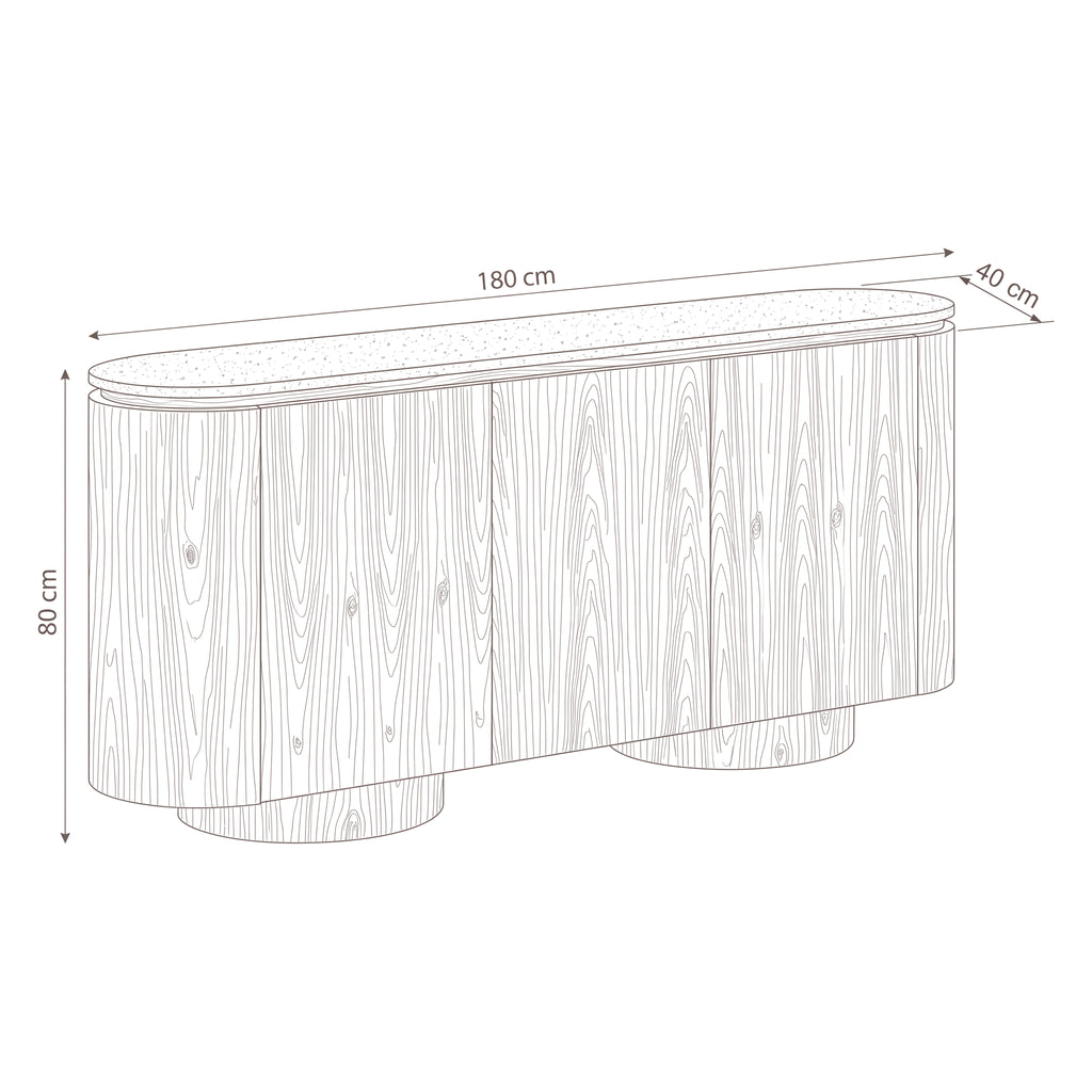 Hera 180cm Sideboard Buffet Table Natural — dimensions diagram, W180 x D40 x H80 cm