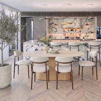 Hera 200cm Dining Table Natural, in an open-plan kitchen and dining room, wide view
