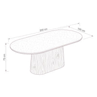 Hera 200cm Dining Table Natural — dimensions diagram, W200 x D100 x H75 cm