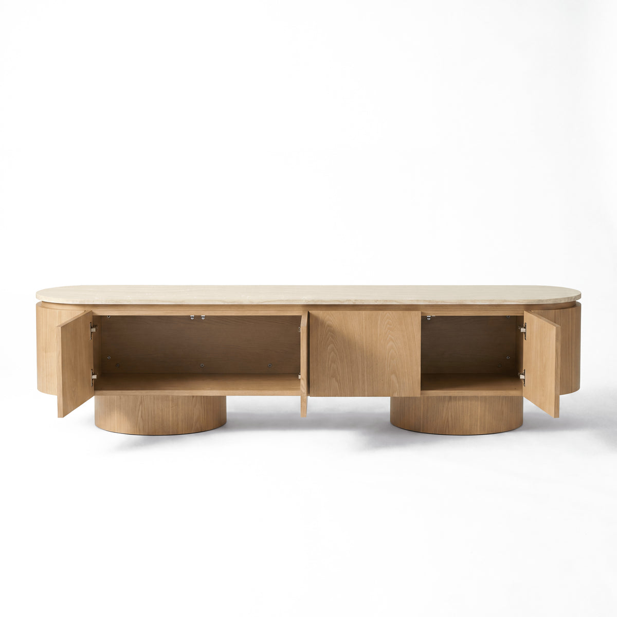 Hera 200cm ETU Entertainment TV Unit Natural, doors open on a white background