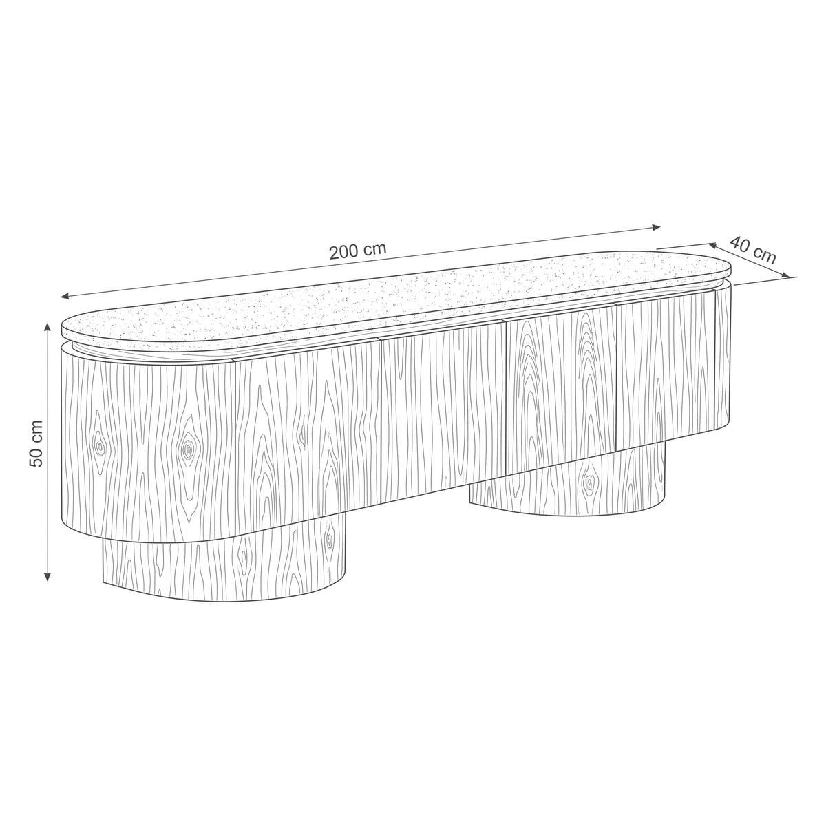 Hera 200cm ETU Entertainment TV Unit Natural — dimensions diagram, W200 x D40 x H50 cm