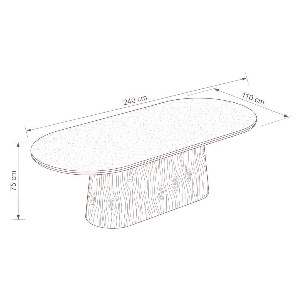 Hera 240cm Dining Table Natural — dimensions diagram, W240 x D110 x H75 cm