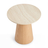 Hera 55cm Round Side Table Natural, raised view of the tabletop on a white background