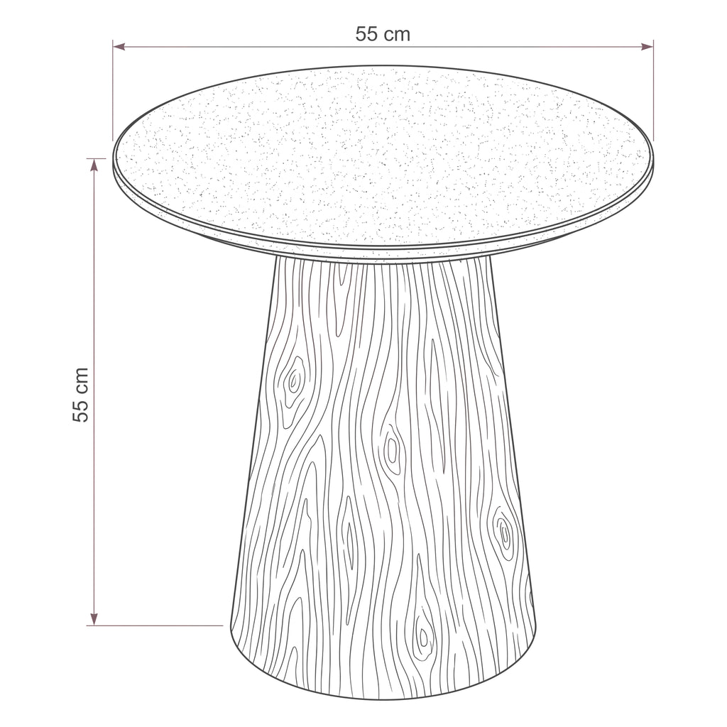 Hera 55cm Round Side Table Natural — dimensions diagram, 55 cm diameter x 55 cm high