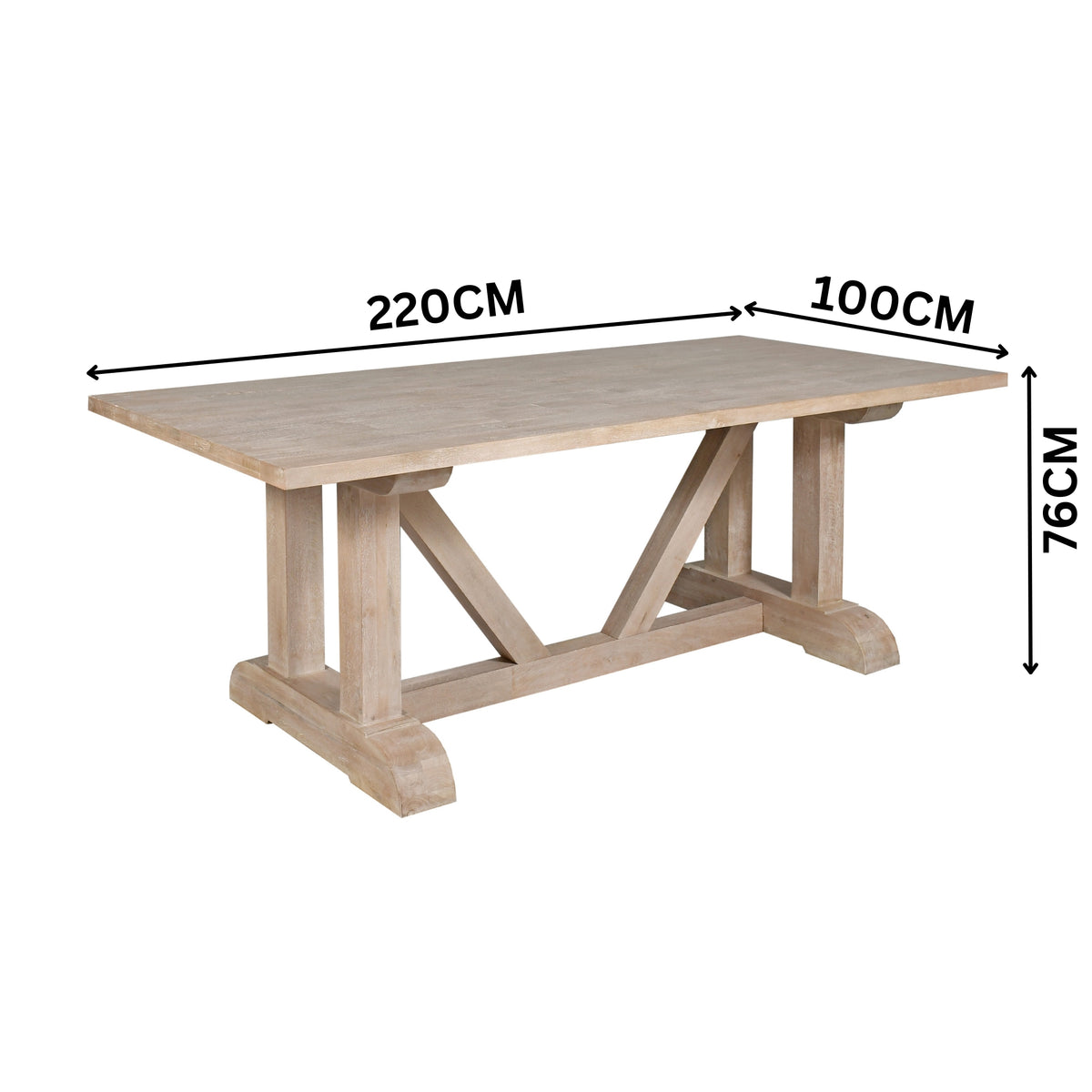 Hercules 220cm Solid Timber Dining Table Wash White