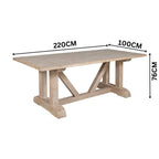 Hercules 220cm Solid Timber Dining Table Wash White