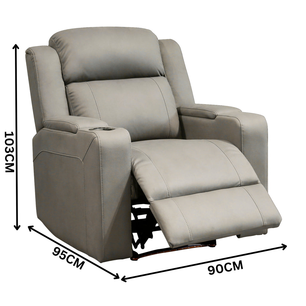 Homie 1 Seater Electric Recliner Sofa Rhino Suede Fabric Lounge Grey