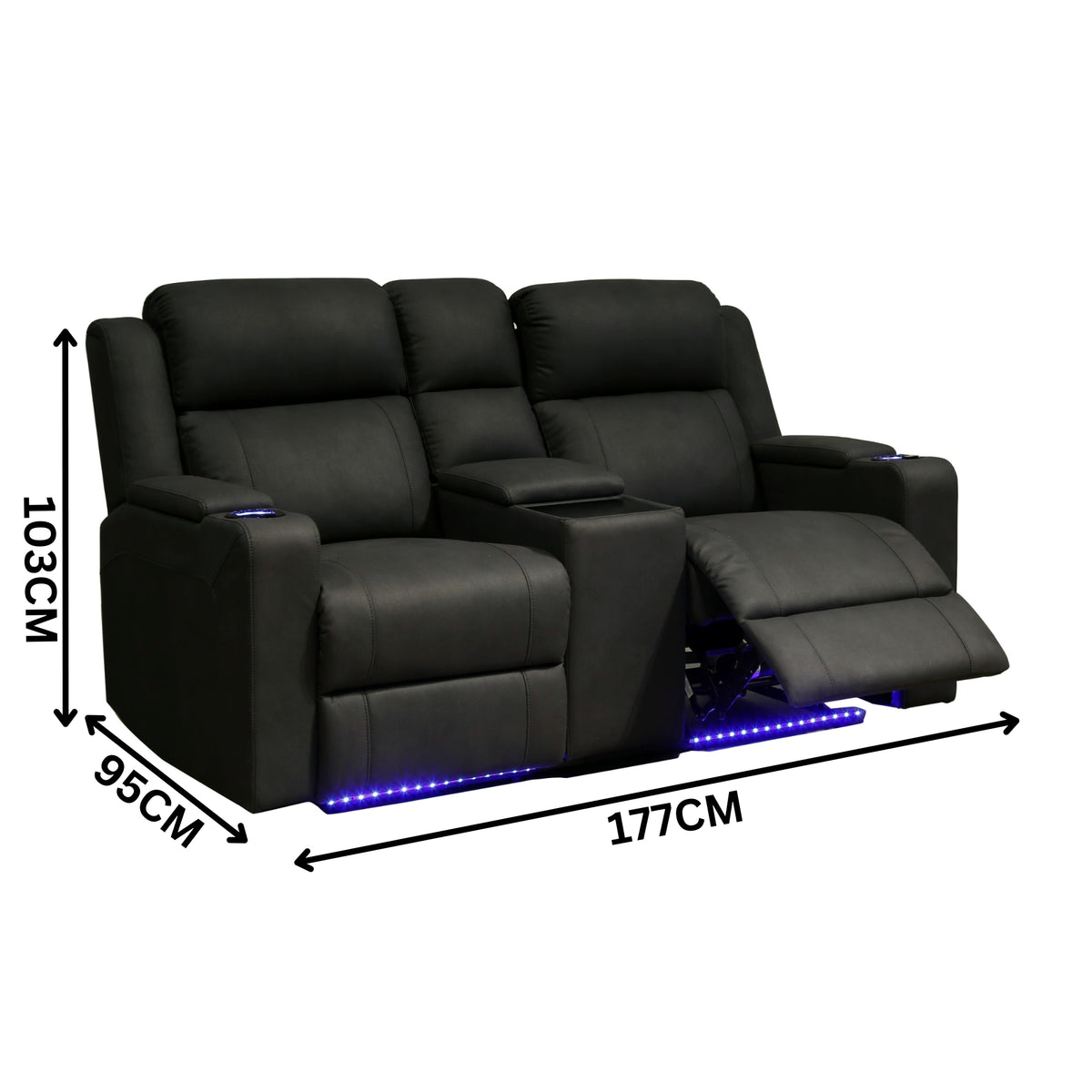 Homie 2 Seater Electric Recliner Sofa Rhino Suede Fabric Lounge Black