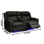 Homie 2 Seater Electric Recliner Sofa Rhino Suede Fabric Lounge Black