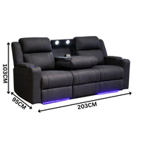 Homie 3 Seater Electric Recliner Sofa Rhino Suede Fabric Lounge Black