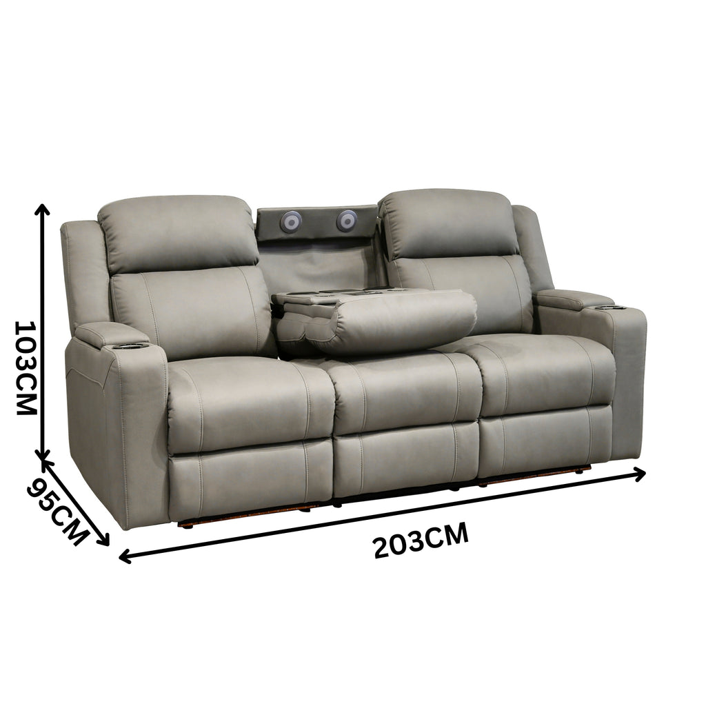 Homie 3 Seater Electric Recliner Sofa Rhino Suede Fabric Lounge Grey