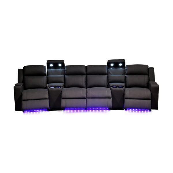Homie 4 Seater Electric Recliner Fabric Home Theatre Lounge Black