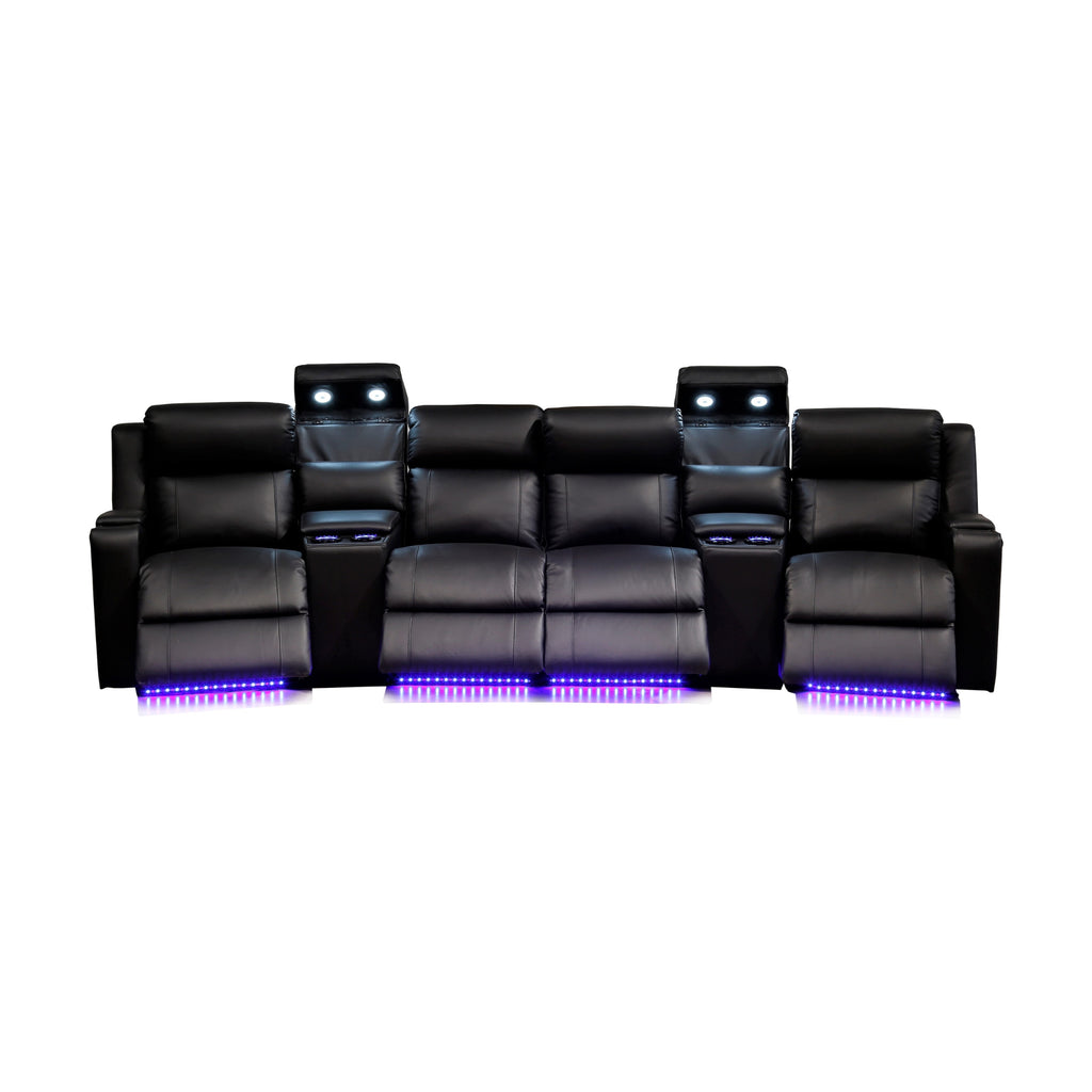 Homie 4 Seater Electric Recliner Leather Home Theatre Lounge Black