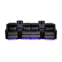 Homie 4 Seater Electric Recliner Leather Home Theatre Lounge Black