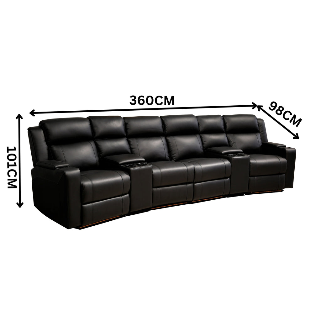 Homie 4 Seater Electric Recliner Leather Home Theatre Lounge Black