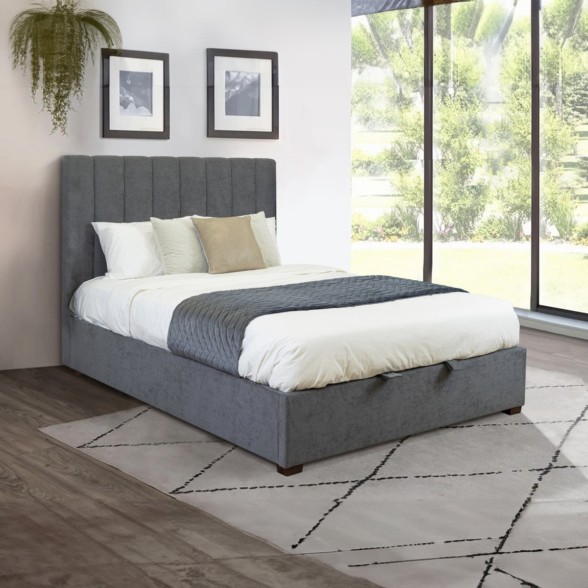 Homie Queen Bed Frame Gas Lift Storage Dark Grey