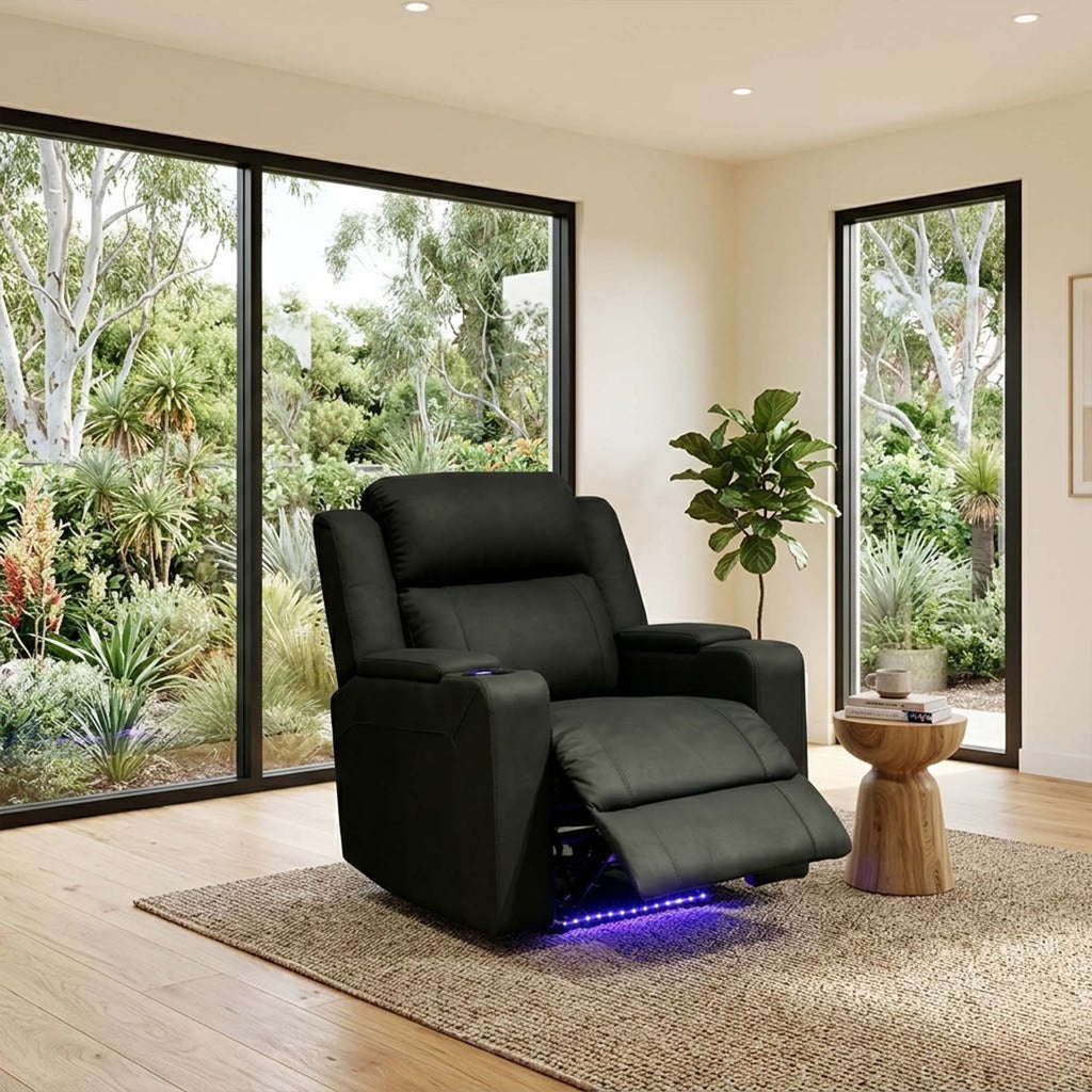Homie 1 Seater Electric Recliner Sofa Rhino Suede Fabric Lounge Black