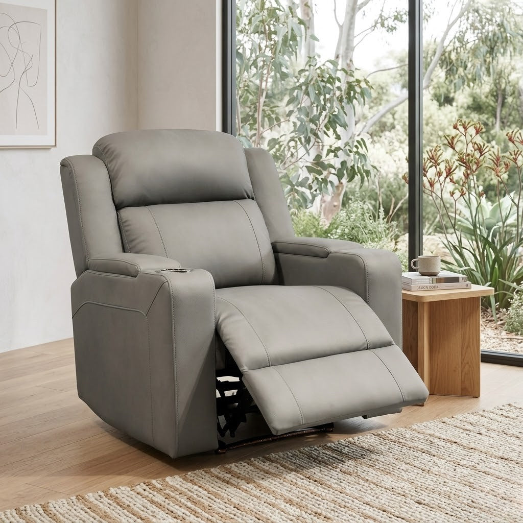 Homie 1 Seater Electric Recliner Sofa Rhino Suede Fabric Lounge Grey
