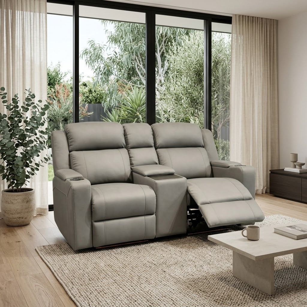 Homie 2 Seater Electric Recliner Sofa Rhino Suede Fabric Lounge Grey