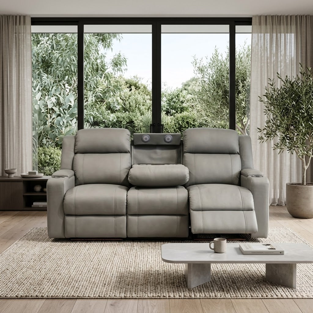 Homie 3 Seater Electric Recliner Sofa Rhino Suede Fabric Lounge Grey ...