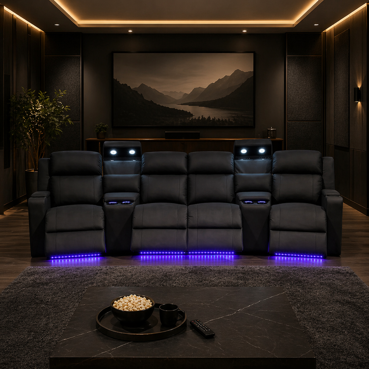 Homie 4 Seater Electric Recliner Fabric Home Theatre Lounge Black