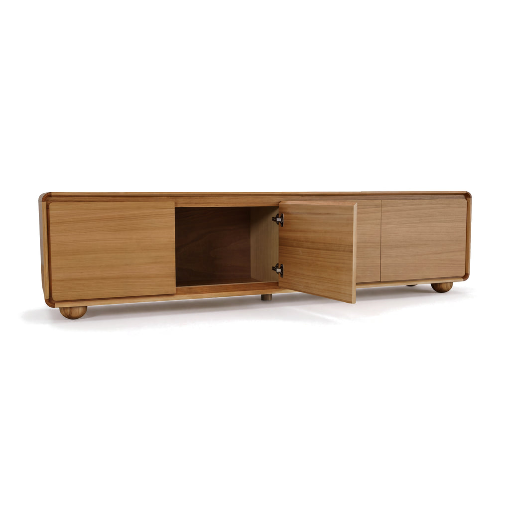 Hudson Jenny 220cm ETU Entertainment TV Unit Natural, one door open on a white background showing the inside compartment