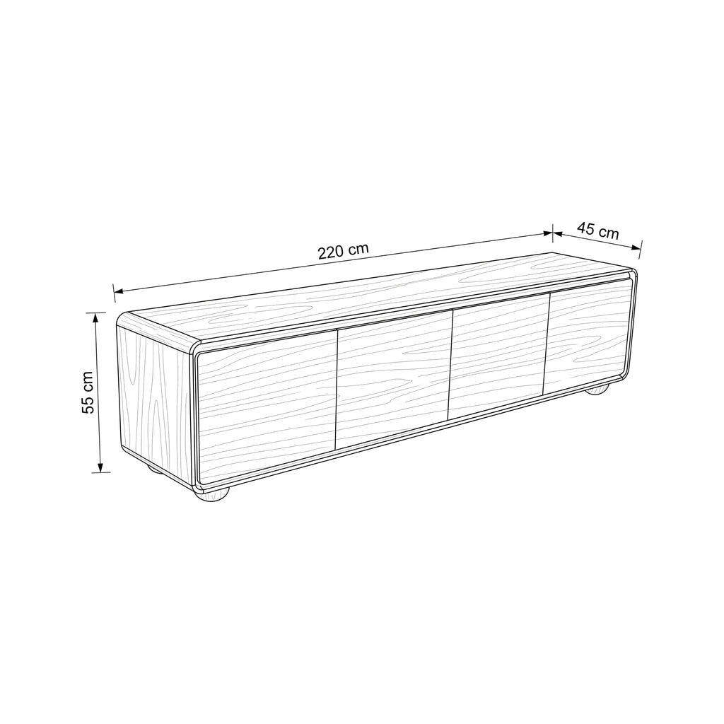 Hudson Jenny 220cm ETU Entertainment TV Unit Natural, dimension drawing: 220 cm wide, 45 cm deep, 55 cm high