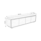Hudson Jenny 220cm ETU Entertainment TV Unit Walnut, dimension drawing: 220 cm wide, 45 cm deep, 55 cm high
