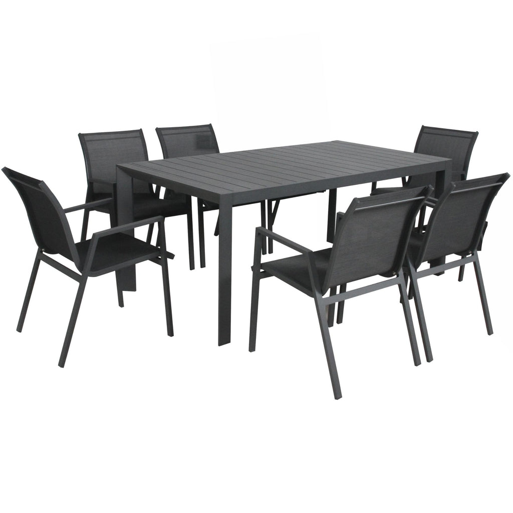 Iberia 7pc Outdoor Dining Table Chair Set Charcoal 