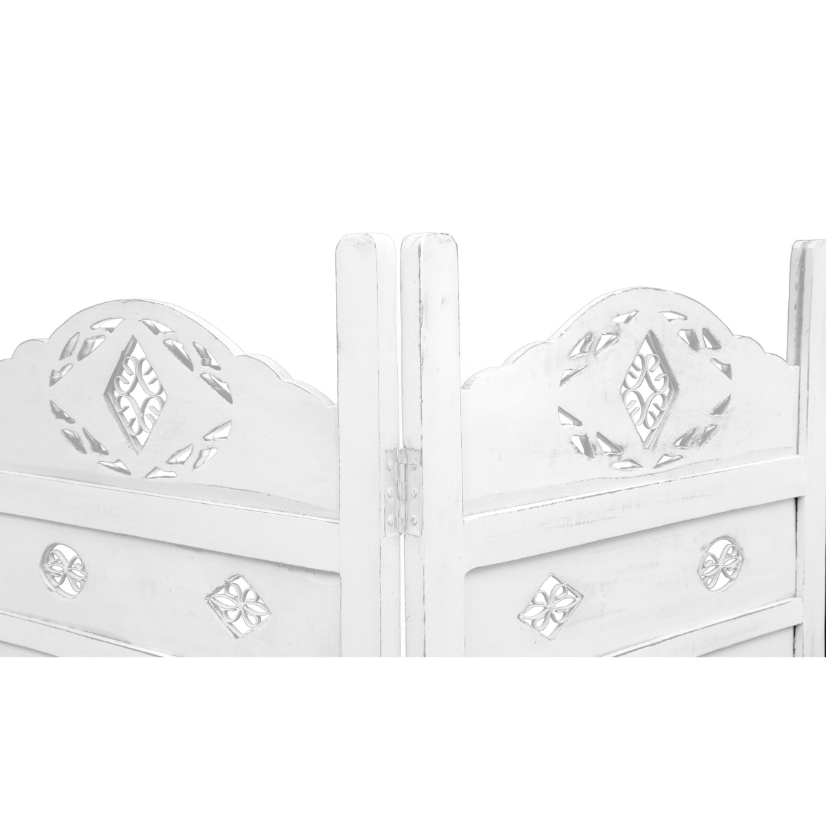 Iron Jali 4 Panel Room Divider Screen Privacy Shoji Timber Wood Stand - White