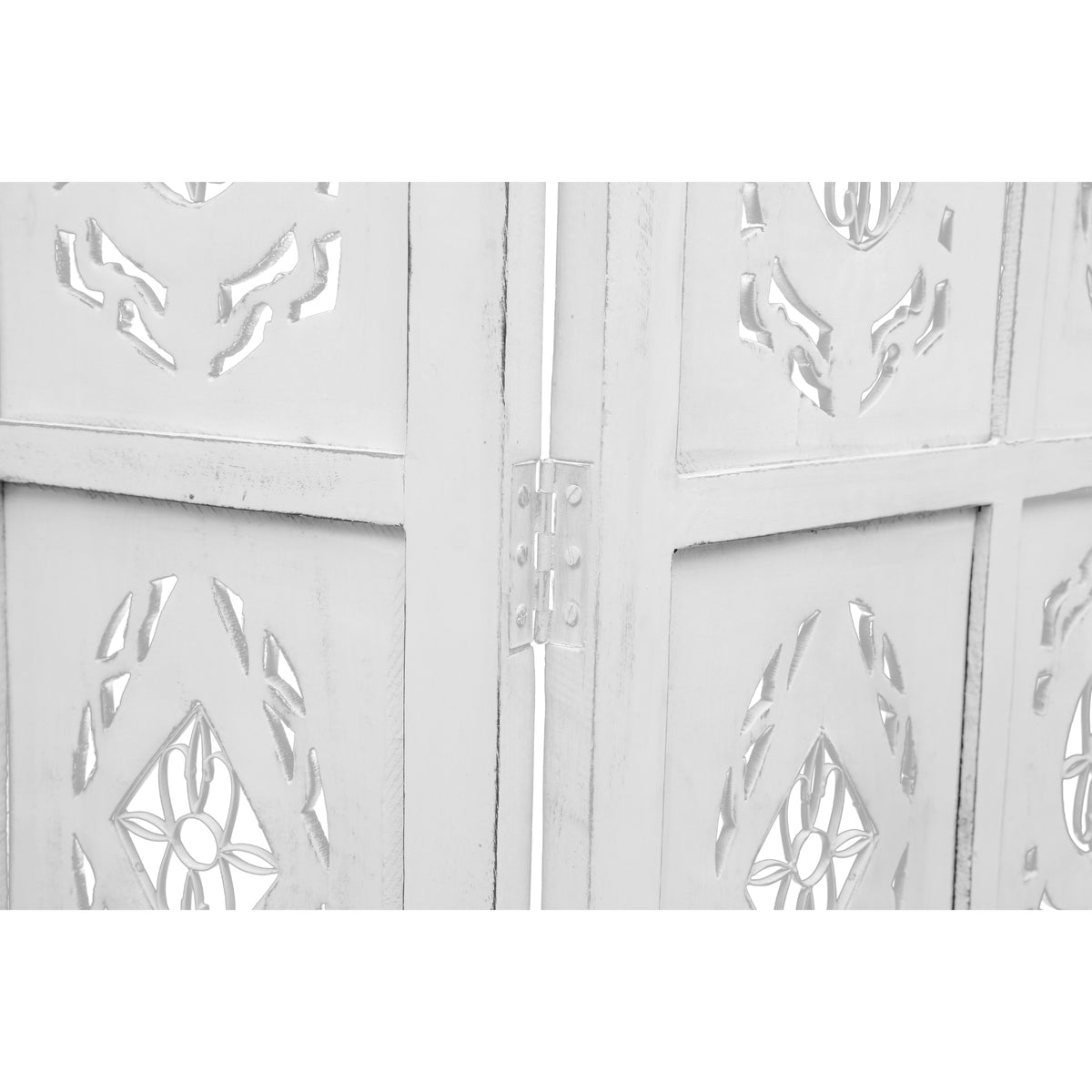 Iron Jali 4 Panel Room Divider Screen Privacy Shoji Timber Wood Stand - White