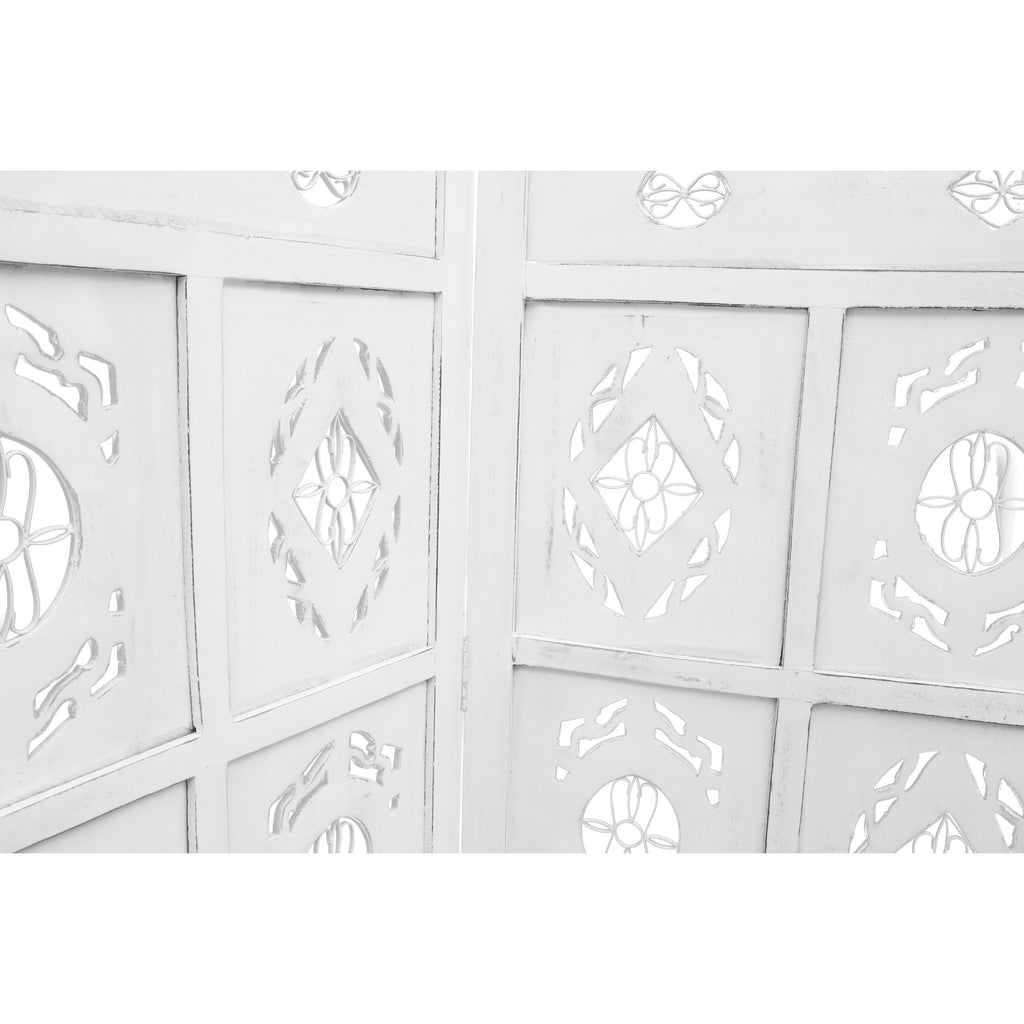 Iron Jali 4 Panel Room Divider Screen Privacy Shoji Timber Wood Stand - White