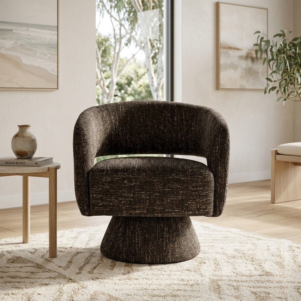 Ivie Fabric Swivel Accent Occasional Chair Chocolate