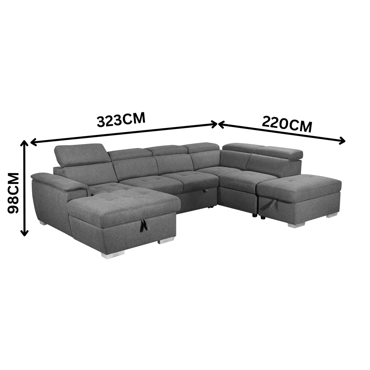 Jackie Corner Modular Sofa Bed Lounge Storage LFH Chaise RHF Ottoman Storm Grey