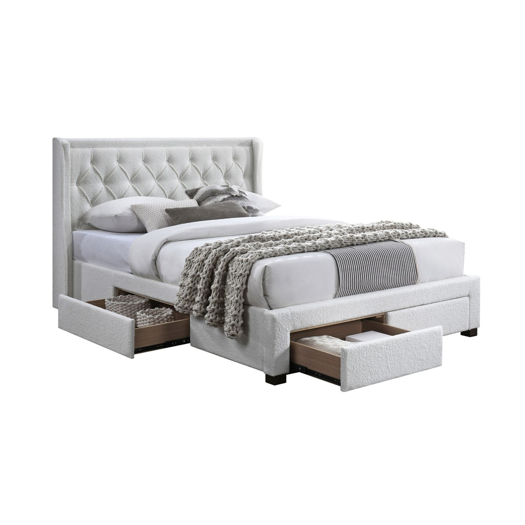 Jackson King Size Bed Frame 4 Storage Drawers Boucle Fabric Ivory Cream