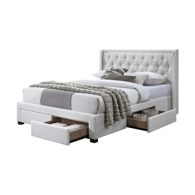 Jackson Queen Size Bed Frame 4 Storage Drawers Boucle Fabric Ivory Cream
