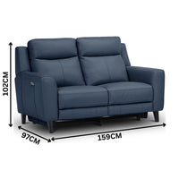 Jakob 2 Seater Leather Electric Recliner Lounge Blue