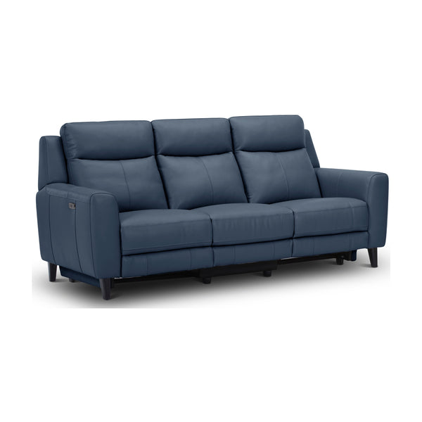 Jakob 3 Seater Leather Electric Recliner Lounge Blue