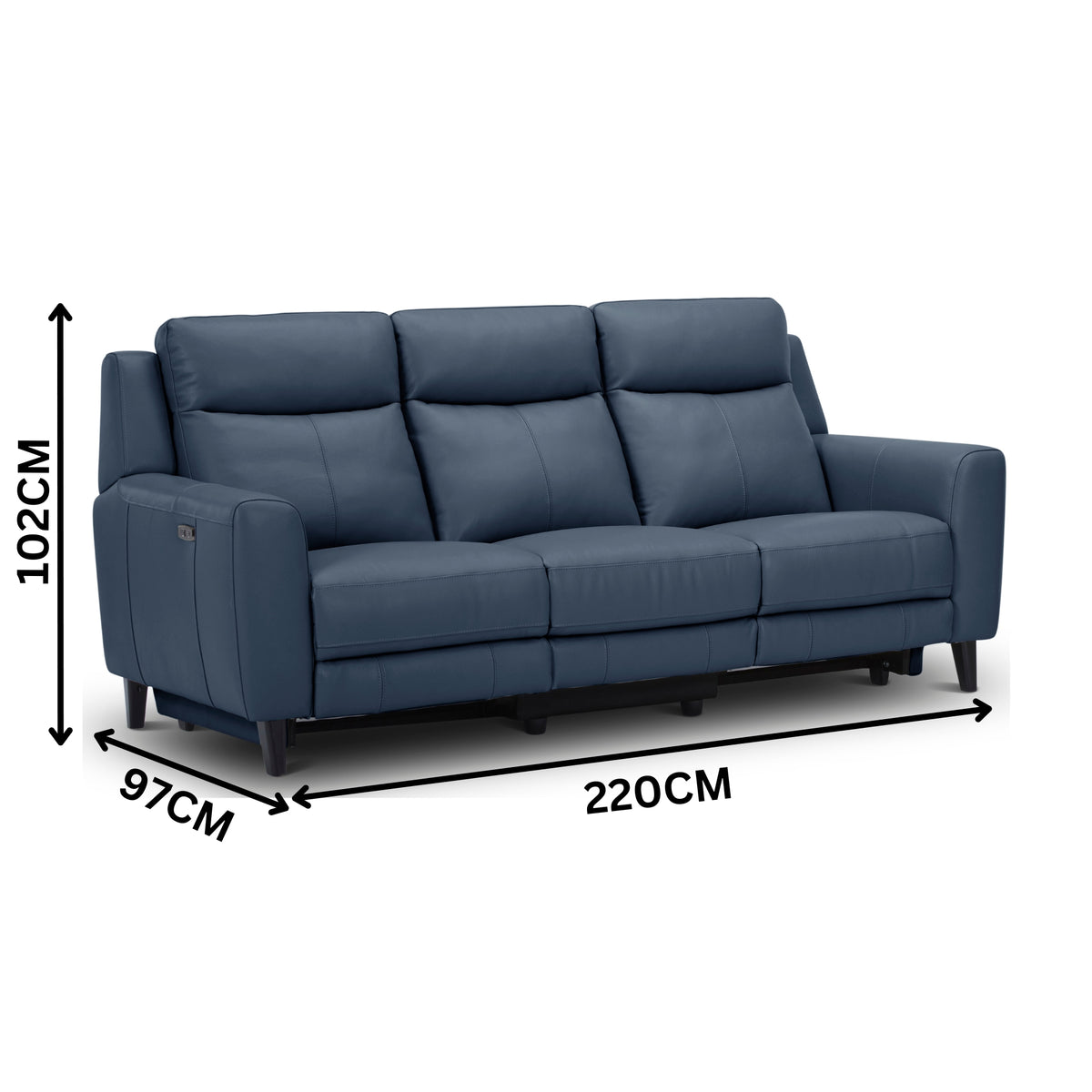 Jakob 3 Seater Leather Electric Recliner Lounge Blue