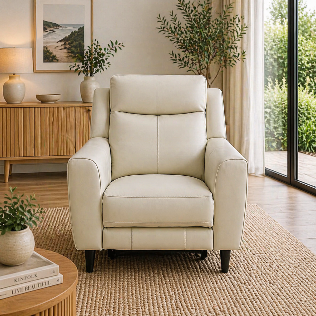 Jakob 1 Seater Leather Electric Recliner Lounge Beige