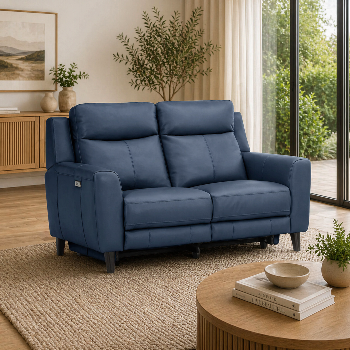 Jakob 2 Seater Leather Electric Recliner Lounge Blue