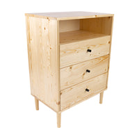 Jamie Tallboy 3 Chest of Drawers Solid Pine Wood Bed Storage Cabinet - Natural