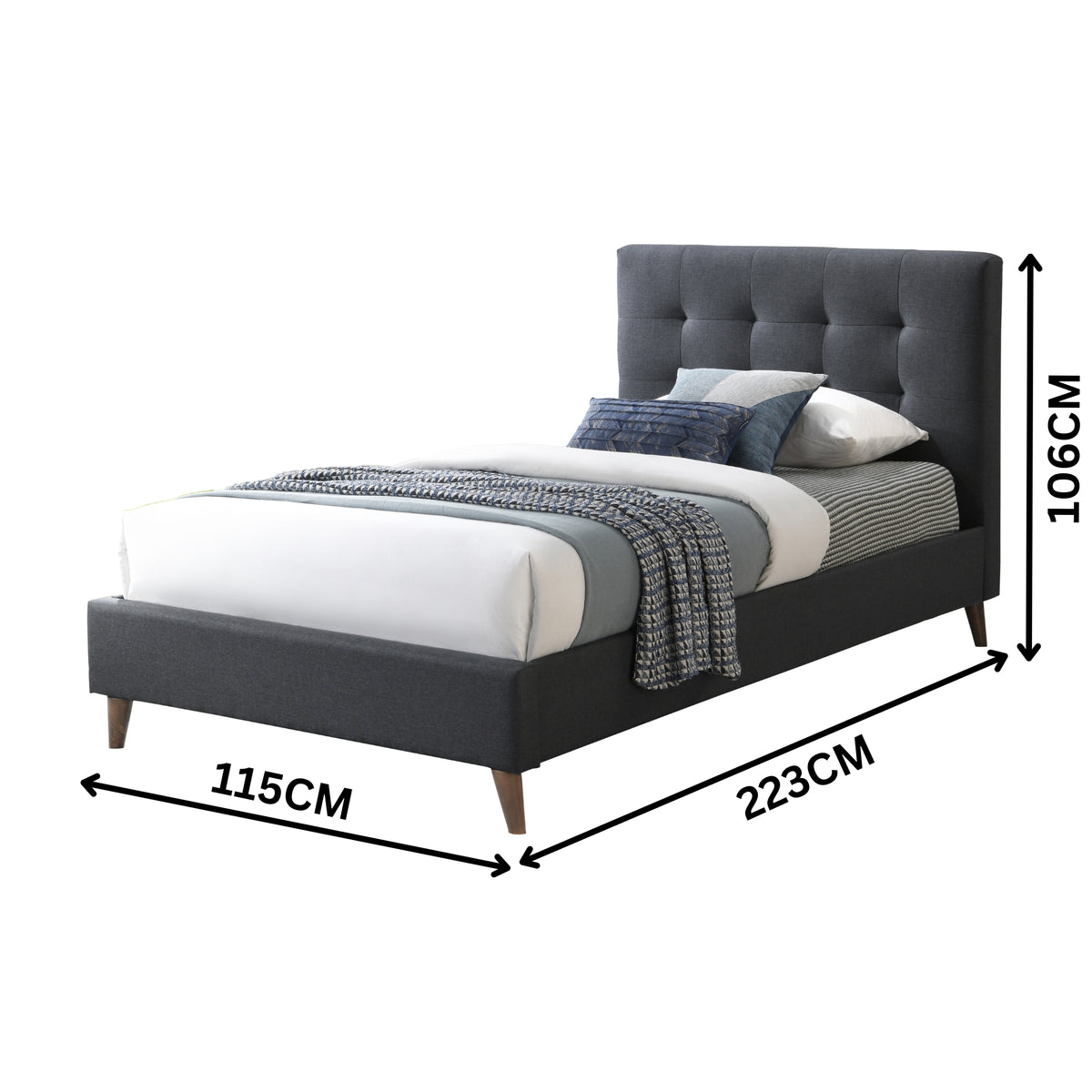 Janice King Single Bed Frame Fabric Charcoal