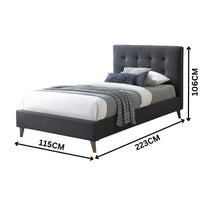 Janice King Single Bed Frame Fabric Charcoal