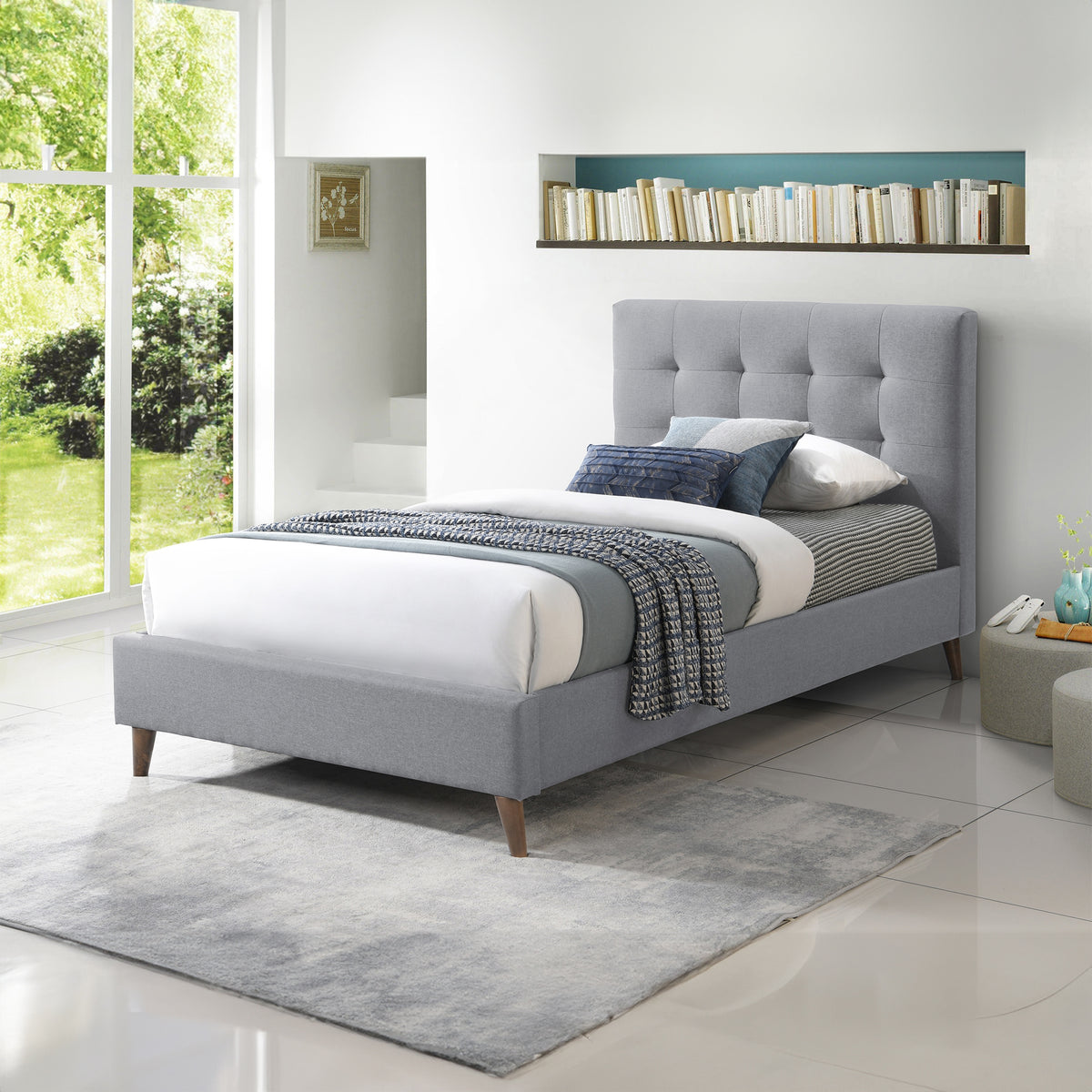 Janice King Single Bed Frame Fabric Grey