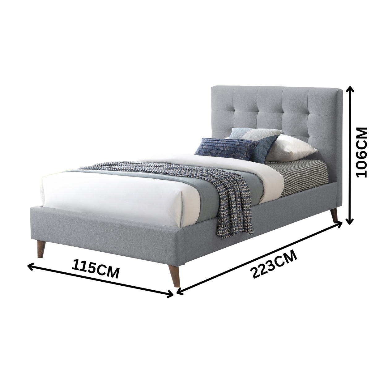 Janice King Single Bed Frame Fabric Grey