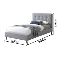 Janice King Single Bed Frame Fabric Grey