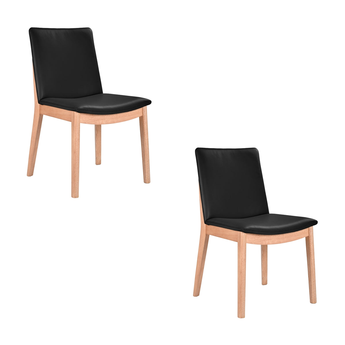 Japandi 2pc Set Leather Seat Dining Chair Black